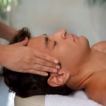 Man relaxing during a head spa